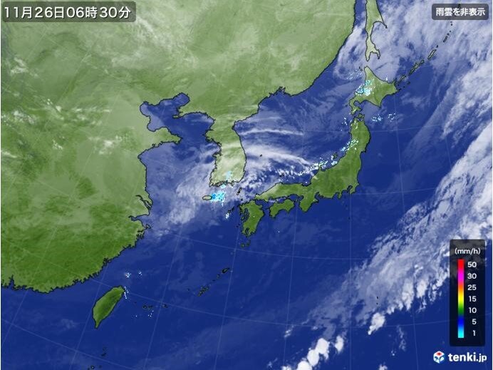 日本海側を中心に所々で雨や雪