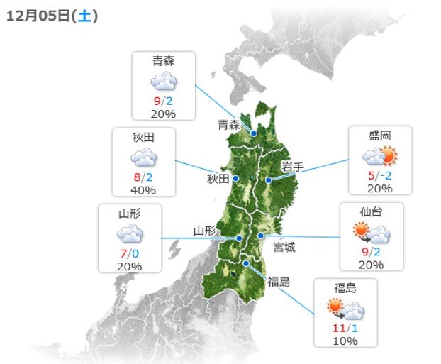 5日(土)　午後は突然の雨や雪に注意