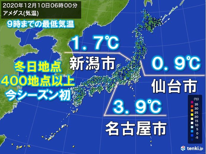広く冷え込んだ朝 名古屋など今シーズン最も低い気温 気象予報士 日直主任 年12月10日 日本気象協会 Tenki Jp