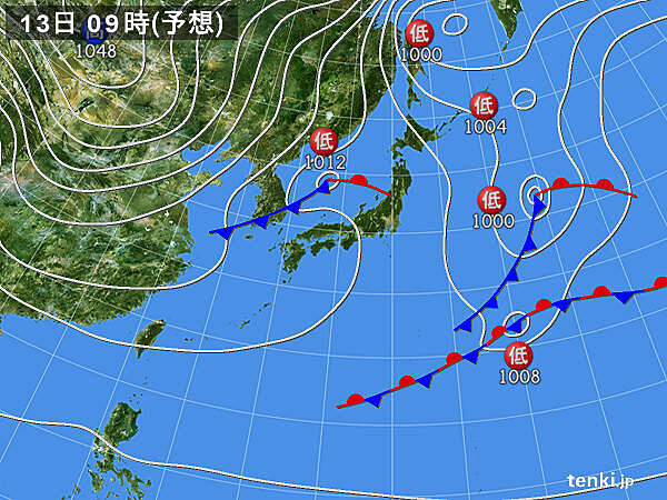 12日～13日　東北北部まで寒気南下