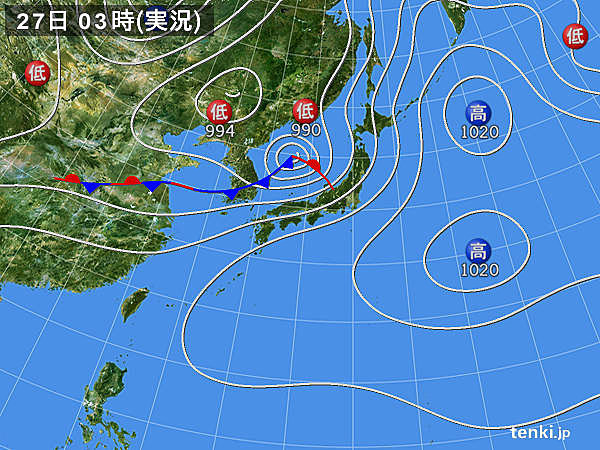 27日　広く風強い　北日本は大雨警戒