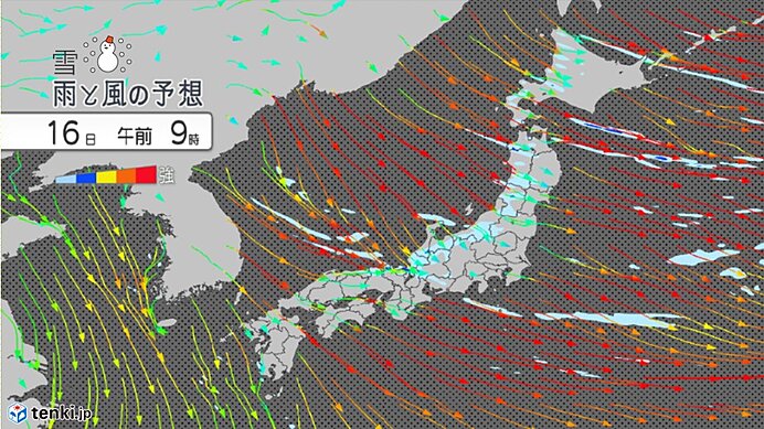 強い寒気と冷たい季節風　沿岸ほど強風に　太平洋側にも雪雲