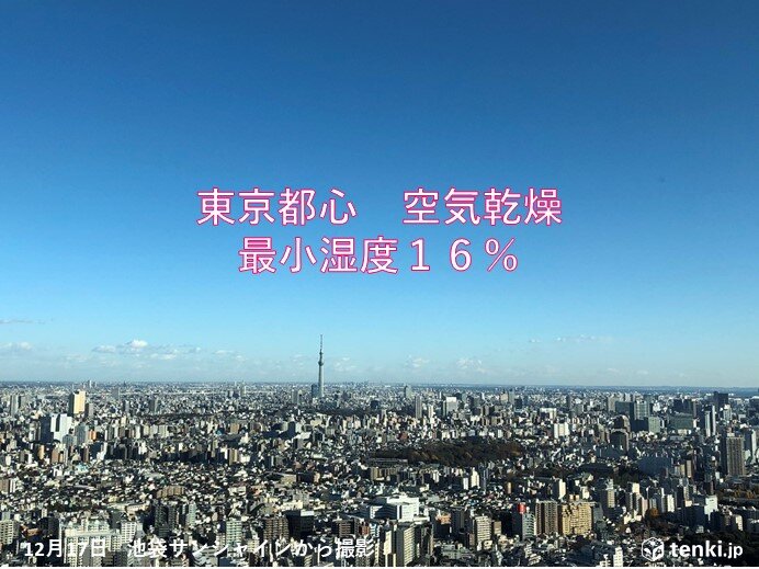 太平洋側は空気乾燥　東京都心は今年一番のカラカラ天気