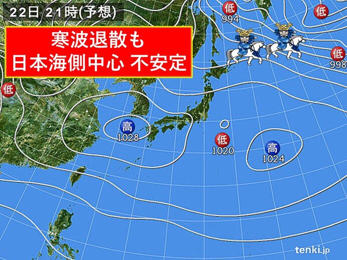 22日　日本海側で不安定な天気　寒波おさまり気温は平年並みに