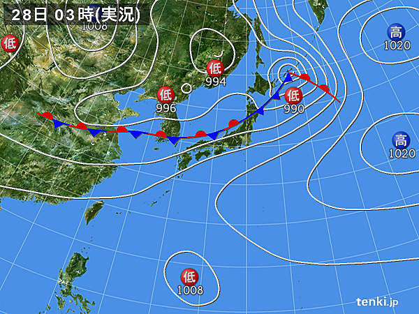 28日　風が強く　広く大気の状態不安定