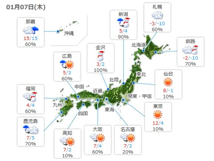 晴れる所も　冷たい季節風