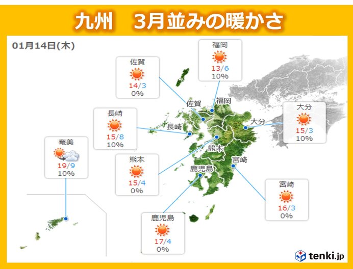 九州  一気に3月並みの陽気　朝鮮半島に黄砂飛来
