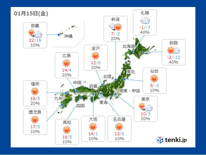 15日　北日本や東日本は真冬に逆戻り