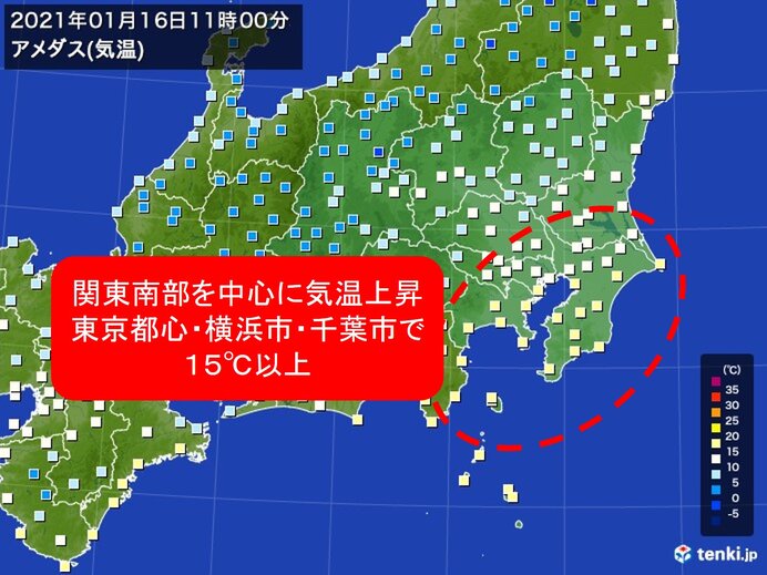 関東は南部中心に午前中から気温上昇　東京都心で34日ぶりに15℃以上