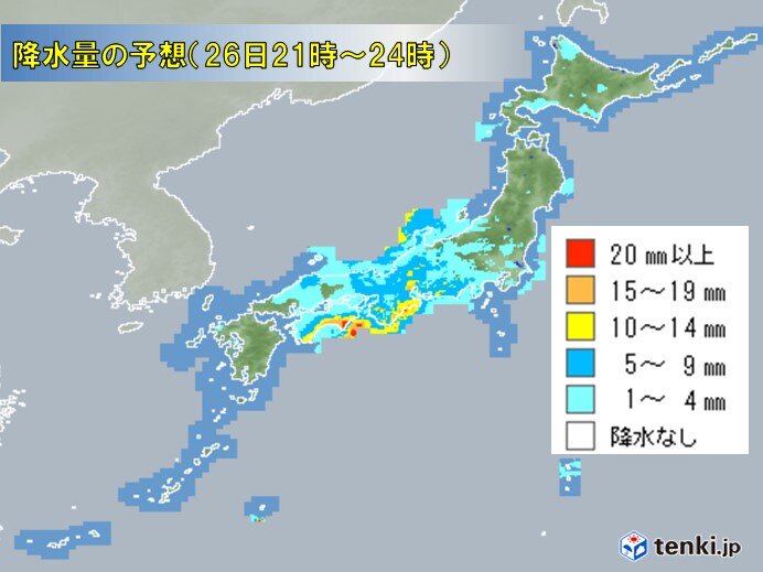 雨の範囲は次第に東へ　夜は四国で激しい雨も