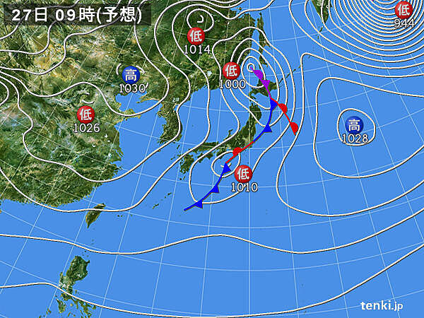 27日　九州など西から天気回復　北海道では日本海側を中心に雪続く