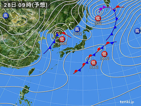 28日　北海道や東北・北陸～九州北部を中心に荒れた天気