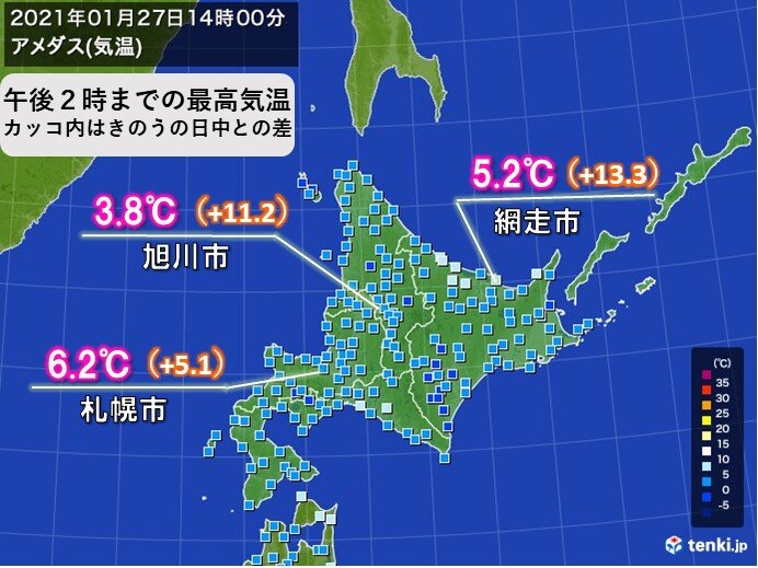 北海道 あすは気温が急降下 春の暖かさから厳しい寒さに 気象予報士 日直主任 21年01月27日 日本気象協会 Tenki Jp