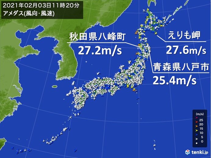 北海道 東北の日本海側 25メートルを超える強風 暴風雪に警戒 日直予報士 21年02月03日 日本気象協会 Tenki Jp