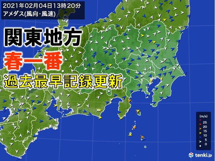 関東地方　過去最早で「春一番」(気象予報士 日直主任 2021年02月04日) - 日本気象協会 tenki.jp