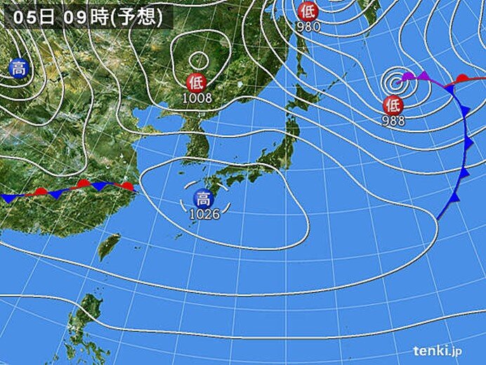 5日(金)　九州・中国・四国はゆっくりと天気下り坂