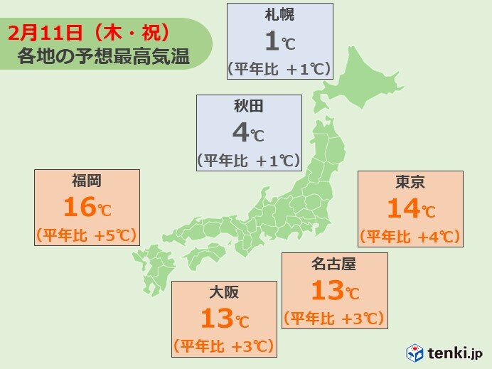 11日祝日の天気　日本海側も天気回復へ　東日本・西日本は早春の暖かさ