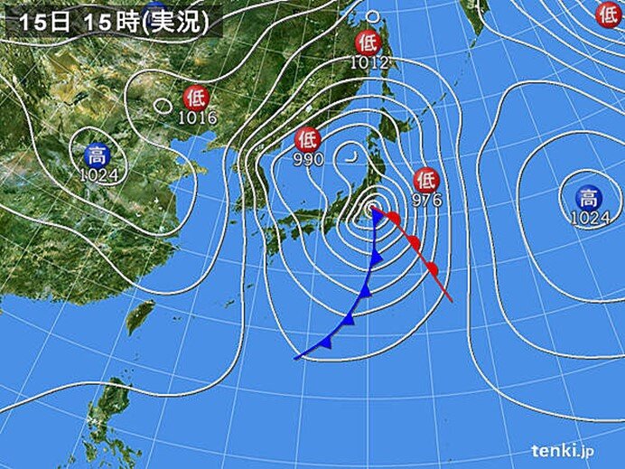 東北太平洋側の暴風ピークは夜間です