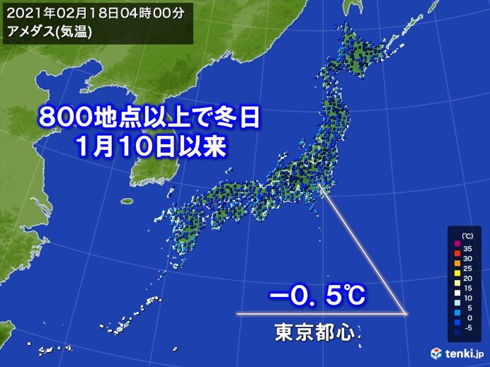 冷え込んだ朝　全国のアメダスの約9割で冬日
