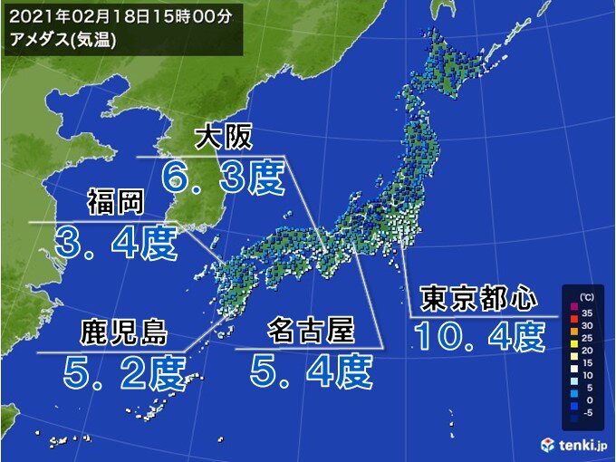 東日本や西日本を中心に真冬並みの寒さ　東京都心の最高気温は10度台
