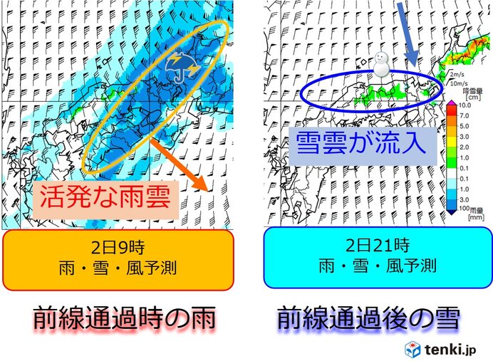 明日2日　昼ごろにかけて春の嵐で雨・風強まる　夜は一転して雪の降る所も