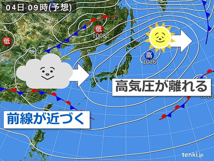あす4日の夜は西から雨に