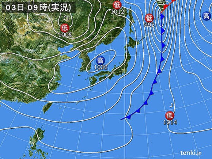 前線通過で南風から北風に　きのうときょうの正午の気温の差大きく