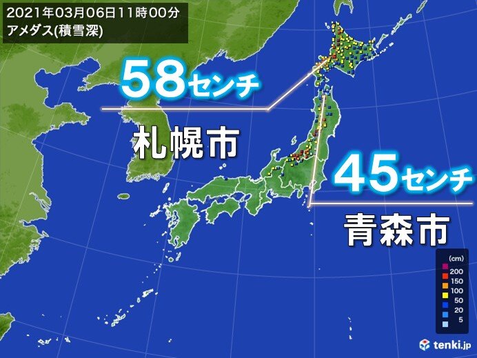 北海道や東北の積雪 平野でも40センチ以上 早めの雪下ろしを 気象予報士 日直主任 21年03月06日 日本気象協会 Tenki Jp