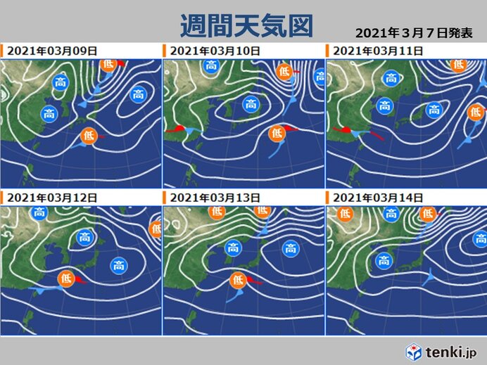 今週の天気　周期的に変わる