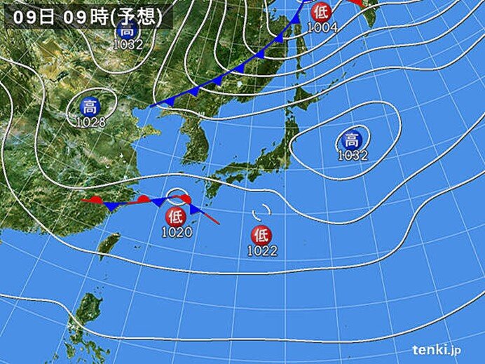 9日(火)～10日(水)　北日本を寒冷前線が通過　寒気は一時的
