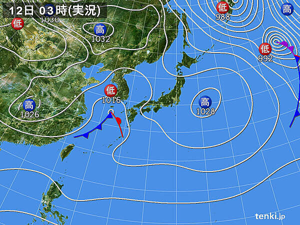 12日　各地の天気　雨や雷雨に