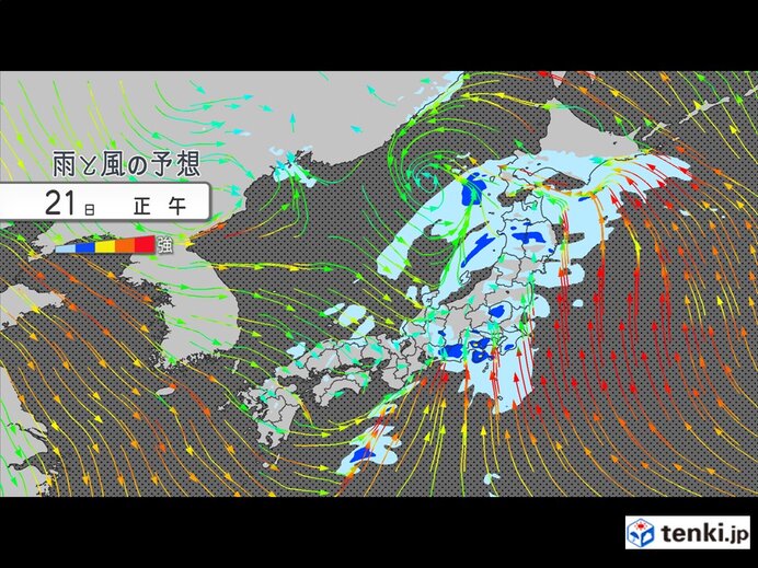 活発な雨雲が東に広がる