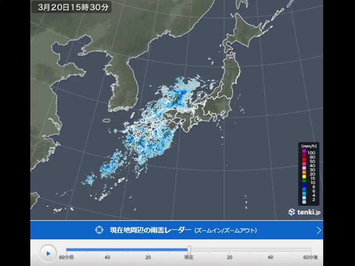 詳細な雨の動きはレーダーで