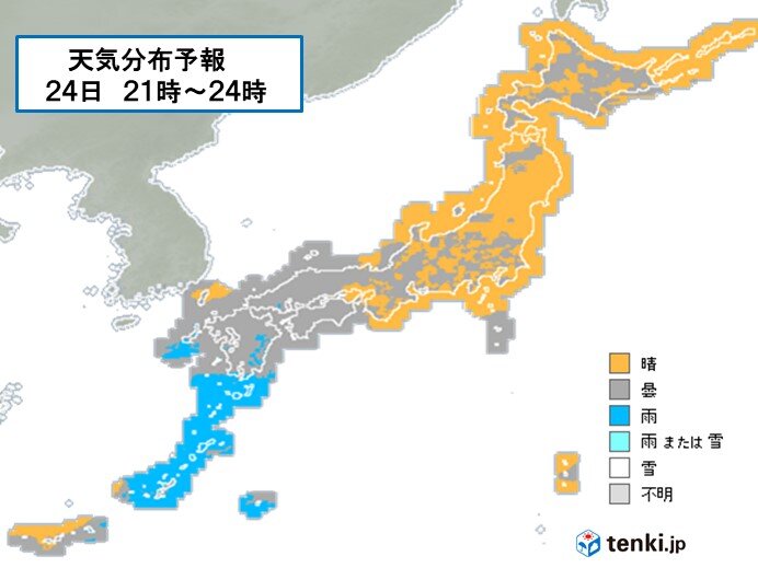 沖縄は雨　夜は九州も雨の所