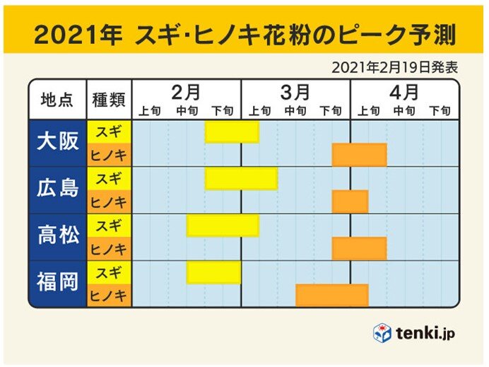 ヒノキ花粉のピークは4月中旬ごろまで
