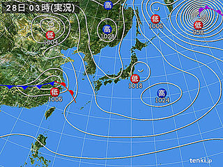 28日　低気圧急発達　西から荒れる