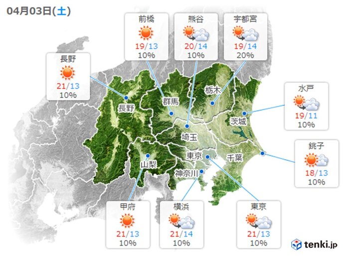 関東　土曜日は貴重な日差し　日曜日は3週連続で傘の出番