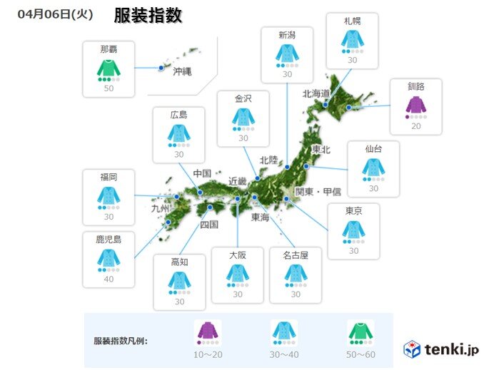 最高気温　関東から九州は上着が活躍