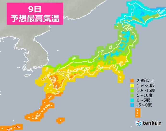 最高気温　きのうより低い所が多い