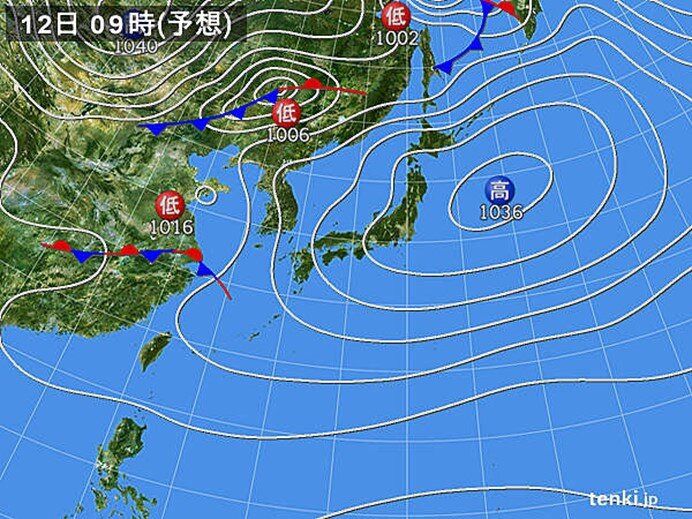 12日(月)は晴れる所が多い