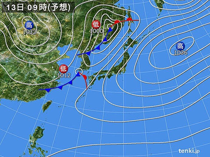 13日(火)～14日(水)は南風が強まり雨に　発達した雨雲がかかる所は?