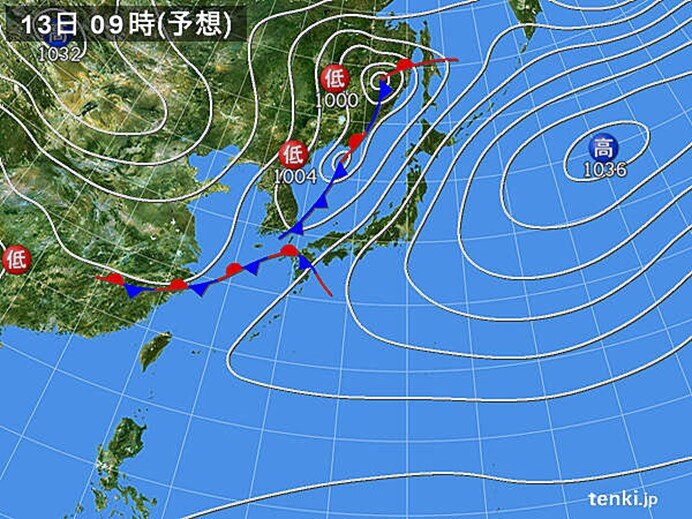 13日～14日にかけて広く雨