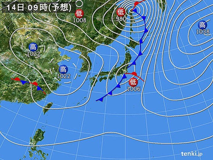 14日未明～明け方　発達した雨雲かかる　大雨の恐れも