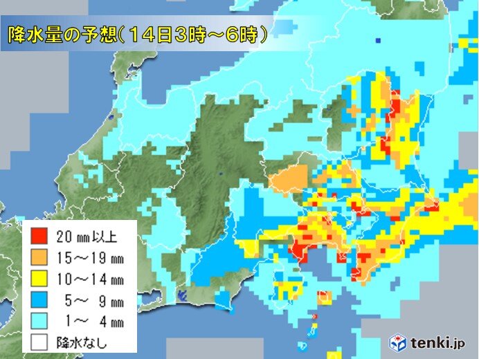 関東　あす14日未明～明け方は激しい雨　通勤の時間も急な雷雨に注意