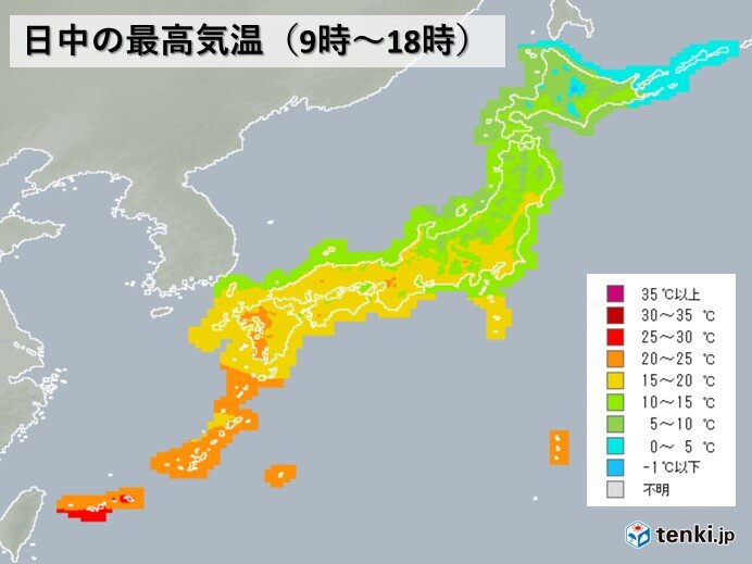 日中は日差し暖か