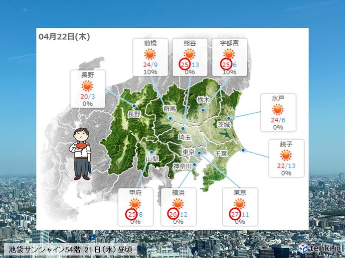 あす22日(木)　汗ばむ陽気が続く　横浜でも今年初の夏日?