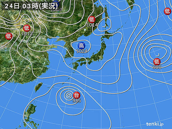 24日も　晴れる所が多い　沖縄は台風2号の影響で風が強く海は大シケ