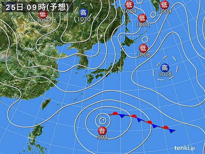 25日(日)　寒気流入で北海道の雨は雪に　関東付近は大気の状態が不安定