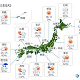 11日　暑さ落ち着く　所々に雨雲　九州は今夜から激しい雨も