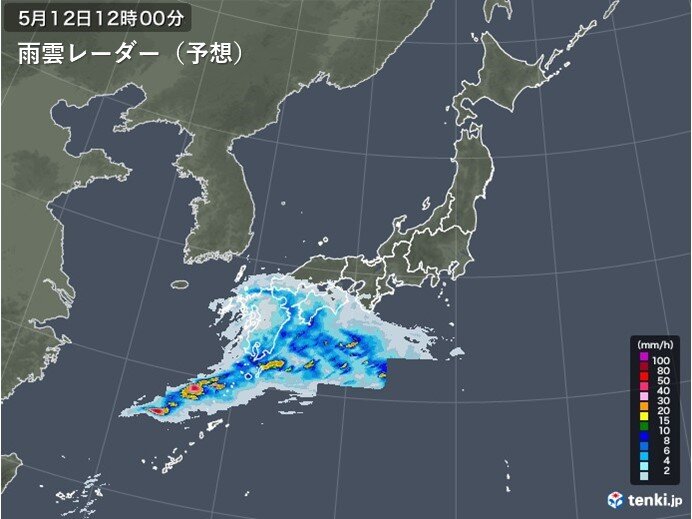 12日 前線の活動活発に 九州 四国で激しい雨 雨の範囲は次第に東へ 気象予報士 小野 聡子 21年05月12日 日本気象協会 Tenki Jp